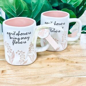 NWT 2 Set Rae Dunn Gorgeous White off Tan April Showers  Bring May Flowers Mugs
